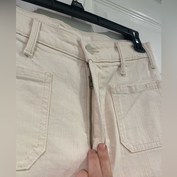 Mother The Hustler Patch Pocket Flood Jeans Cream High Rise Bootcut Size 25 - Picture 7 of 16